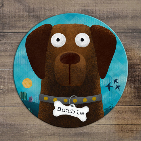 Chocolate Labrador - Personalised Pooch Circular Glass Art Worktop Saver